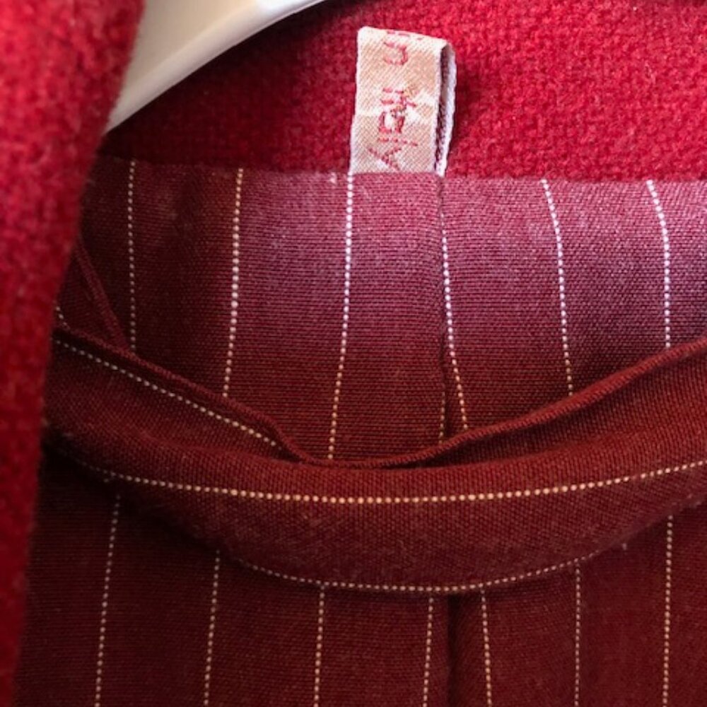 Archival ROMEO GIGLI Red Wool Double-Breasted Long Coat - Pinstripe Lining M/L - Picture 10 of 14